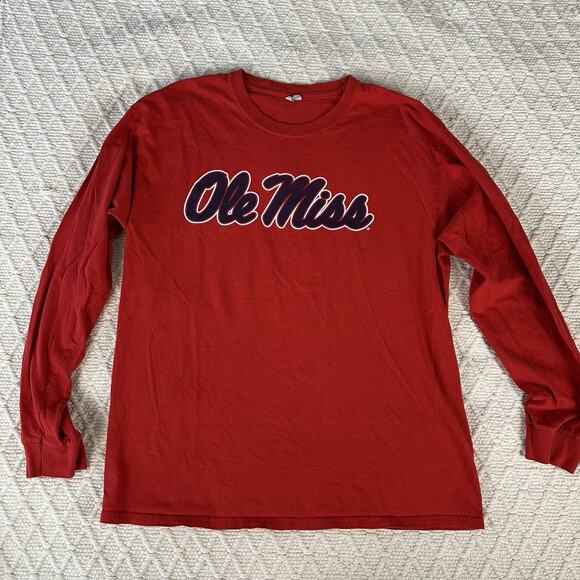 Ole Miss Rebels Long Sleeve T-Shirt Red Crewneck Size XL (Gildan) - Picture 1 of 5